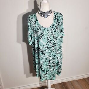 JM COLLECTION TUNIC GREEN/BLACK SHORT SLEEVE POLY/SPANDEX SIZE 3X